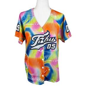 FUBU x Forever 21 Baseball Jersey Women Small Orange Button Up Embroidered Tee